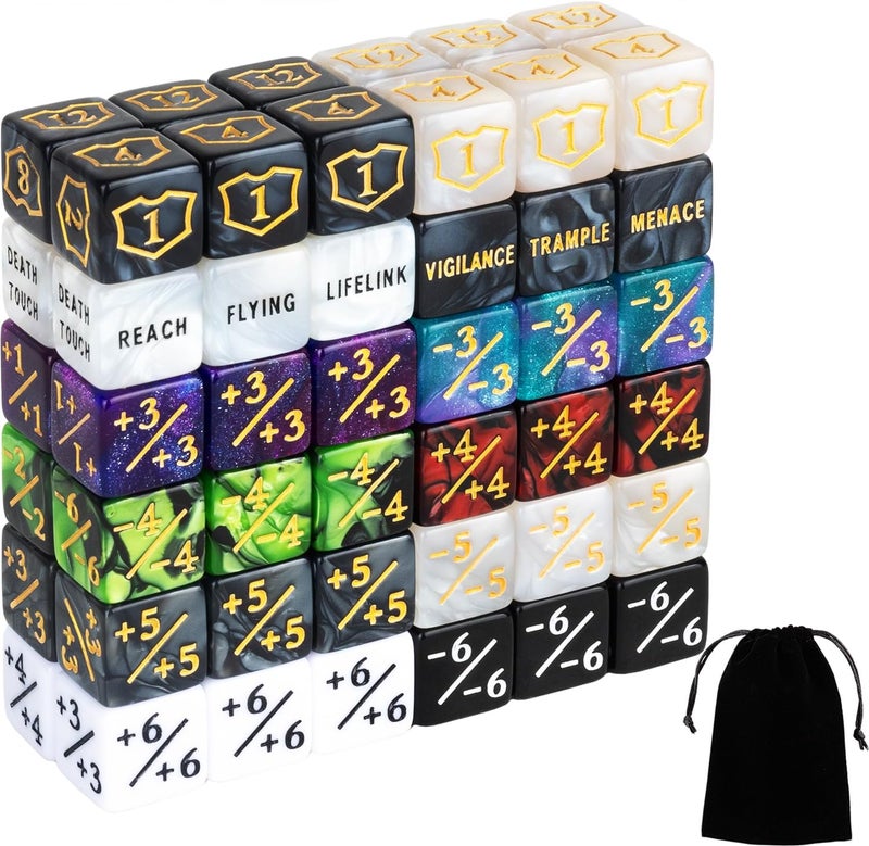 LAMJAM 72 PCS MTG Dice Counters Life Keyword Counter Dice Set Plus 1/+1 Ability Buff Life Tokens for MTG, TCG, Cards Gaming Accessories - Image 1